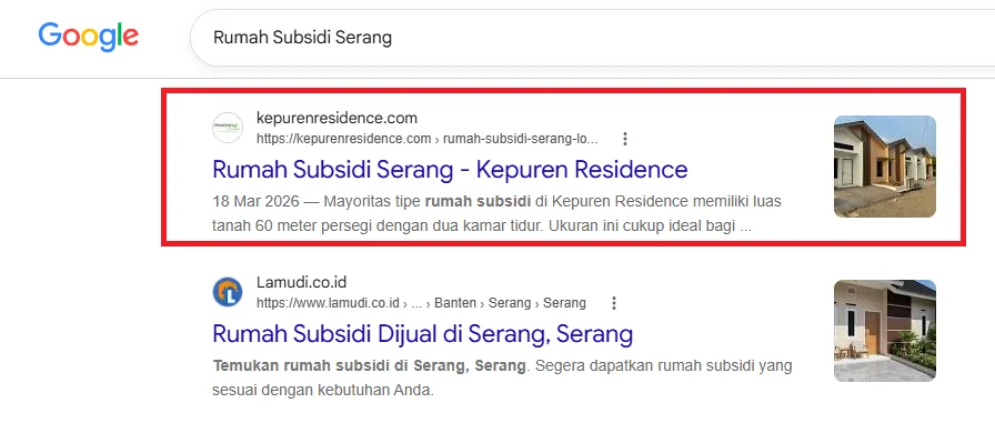 Bukti hasil Kepuren Residence: #1 Google